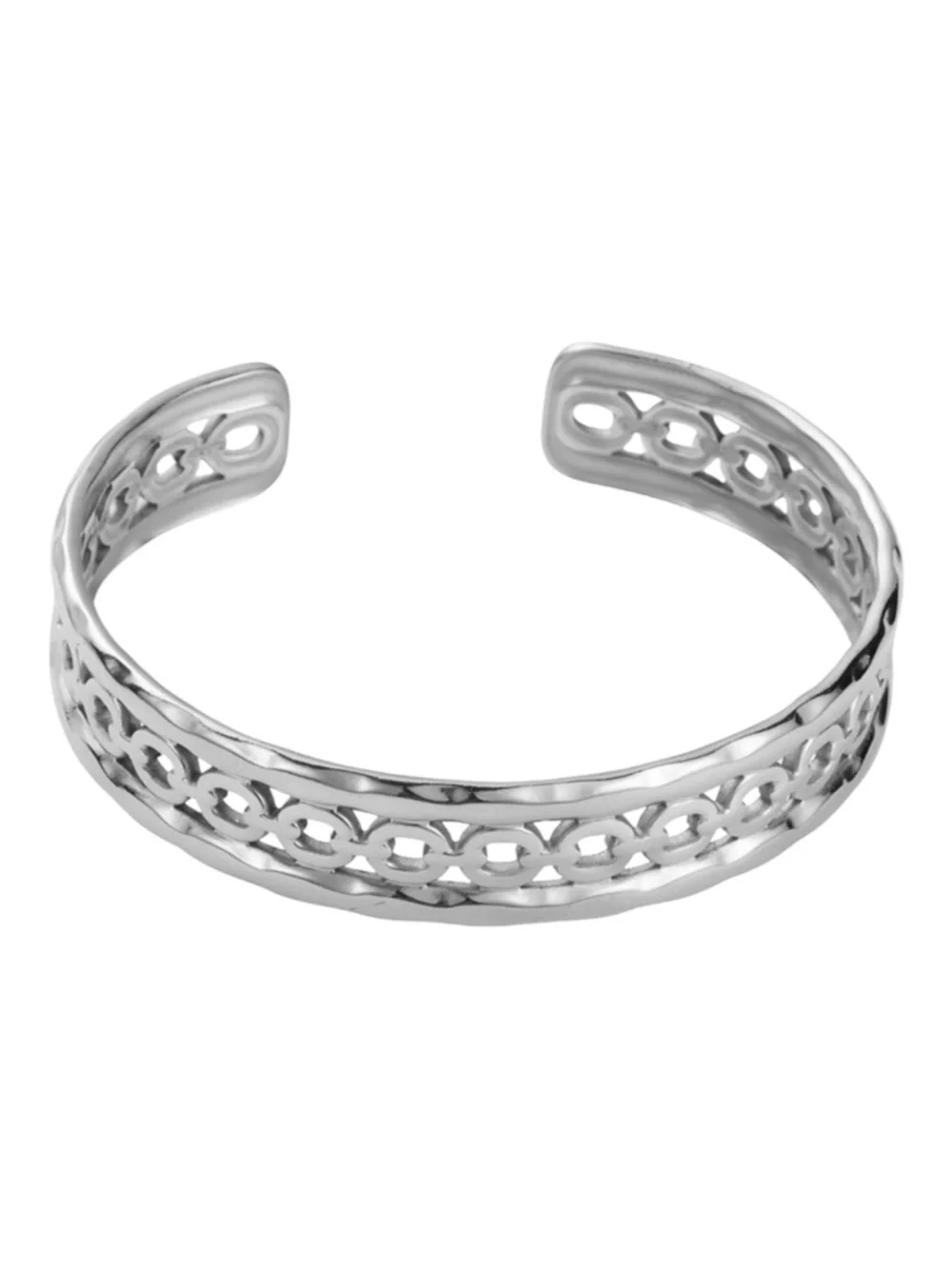 Stainless Steel Silver Open Cuff Bracelet Adjustable Waterproof Hypoallergenic